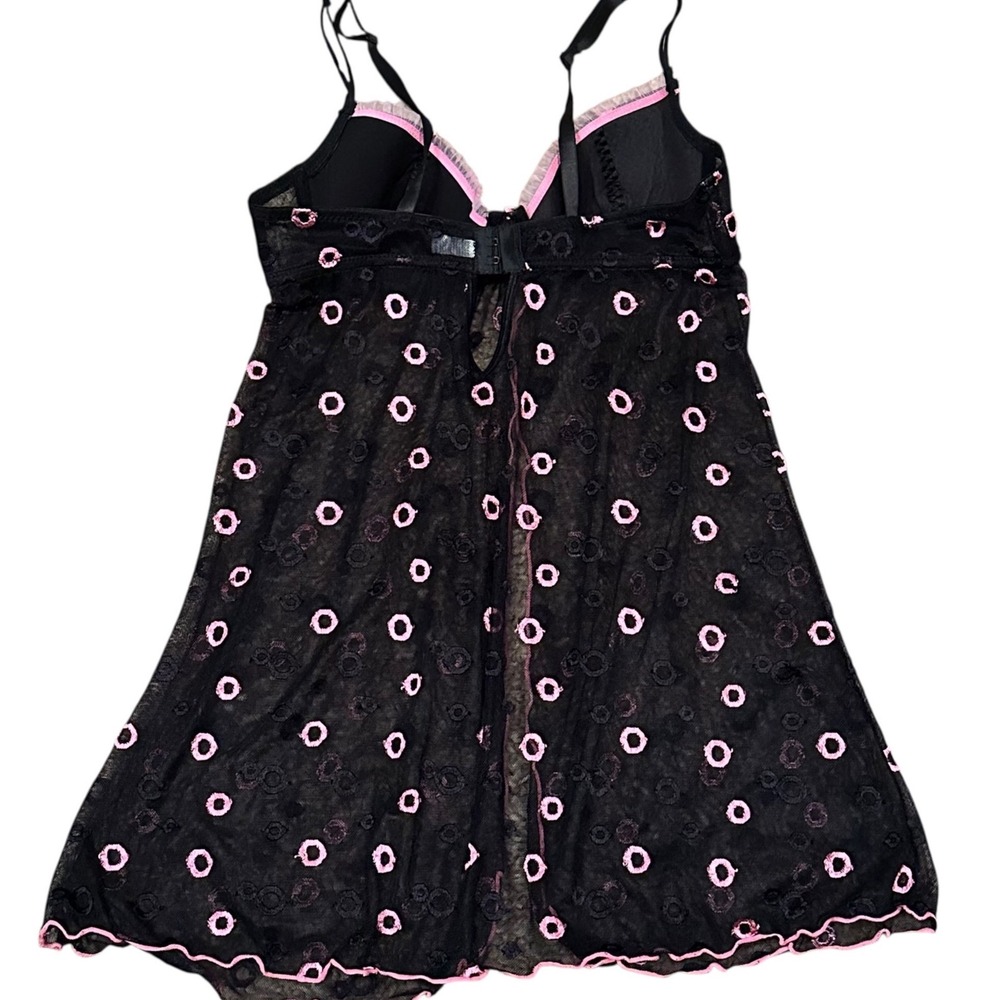 Rampage Nighty Women Medium Black Pink Excellent Sheer Mesh Embroidered Babydoll - Picture 5 of 6